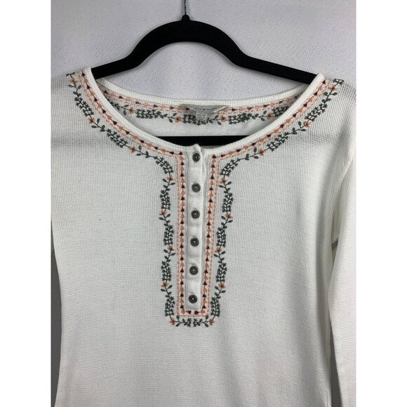 Lucky Brand Womens XS Ivory Embroidered Henley Top - Picture 2 of 5